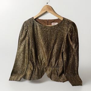 Vintage 70s 80s Peplum Disco Top‎ Golden Eclectic Avant-Garde  Sz Small.    Mm